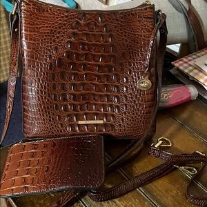 Brahmin Croc-Embossed Leather Crossbody in Chestnut Brown